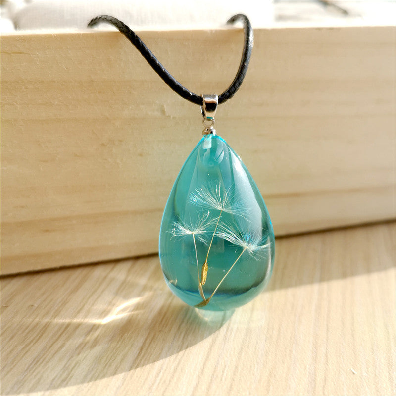 Wholesale  selling artificial drop glue dandelion dried flower necklace real plant specimens handmade DIY necklace